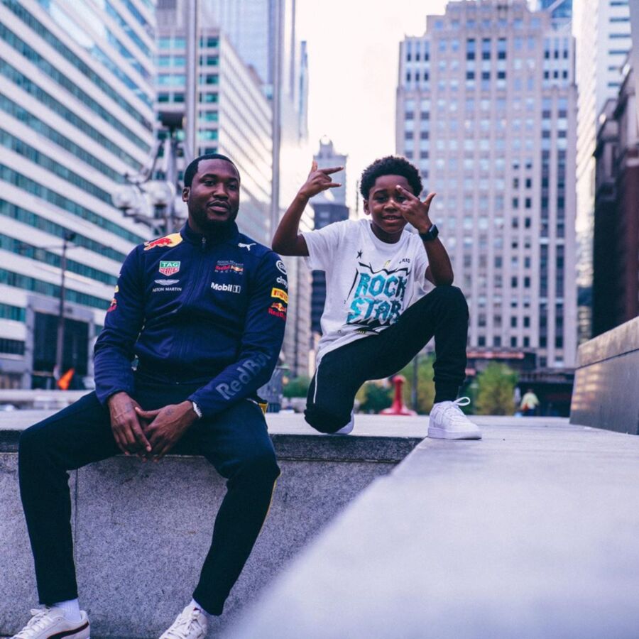 Meek Mill Wishes a Happy Father's Day In a Puma Red Bull Jacket, & Puma Sneakers