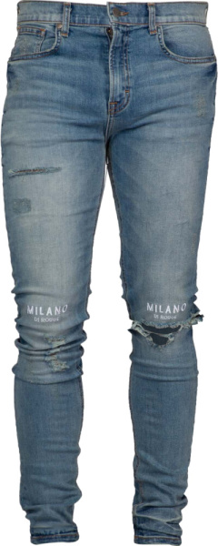 Milano Di Gogue Logo Embroidered Ripped Jeans