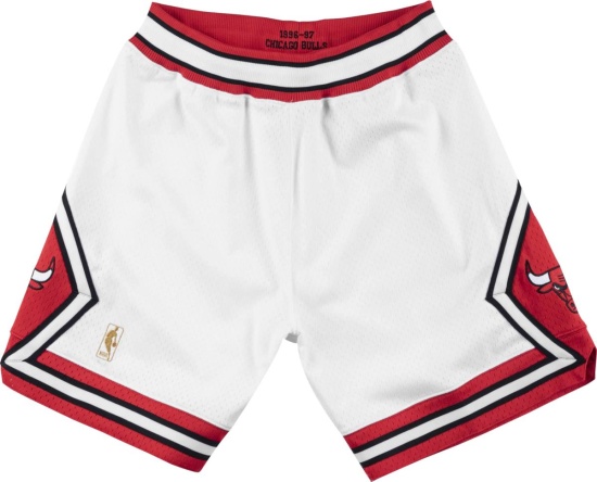Mitchll And Ness Chicago Bulls White And Red Mesh Shorts