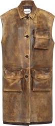 Miu Miu Brown Leather Long Cargo Vest