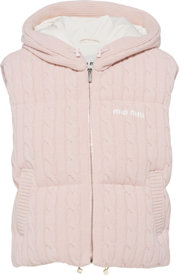 Miu Miu Light Pink Cable Knit Puffer Vest