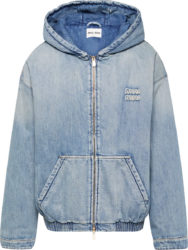 Miu Miy Washed Light Blue Hooded Denim Jacket
