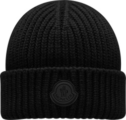 Moncler All Black English Ribbed Knit Beanie Hat