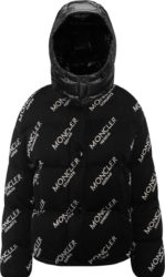 Moncler Black Allover Logo Caille Down Jacket