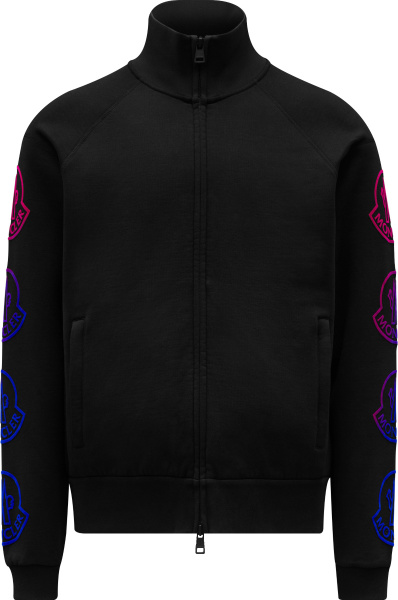Moncler Black And Multicolor Gradient Sleeve Logo Track Jacket G20918g00047899fl999