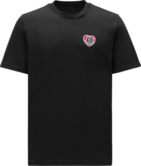 Moncler Black Heart Logo Patch T Shirt I20918c000418390t999