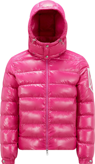 Moncler Bright Pink Logo Saulx Down Puffer Jacket