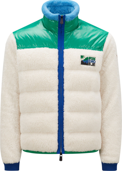 Moncler Grenoble White Fleece Green And Blue Padded Jacket