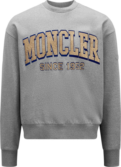 Moncler Grey And Gold Glitter Logo Sweatshirt