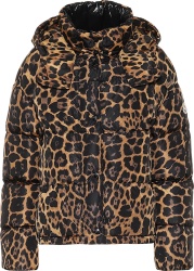 Moncler Leopard Print Caille Hooded Down Puffer Jacket