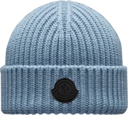 Moncler Light Blue And Black Logo Patch Beanie