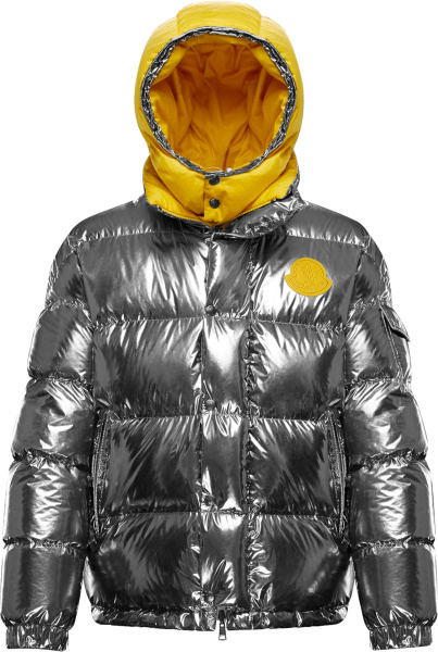 Moncler Metallic Silver And Yellow Prelle Puffer Jacket