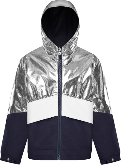 Moncler Metallic Silver White And Navy Blue Quinic Hooded Jacket