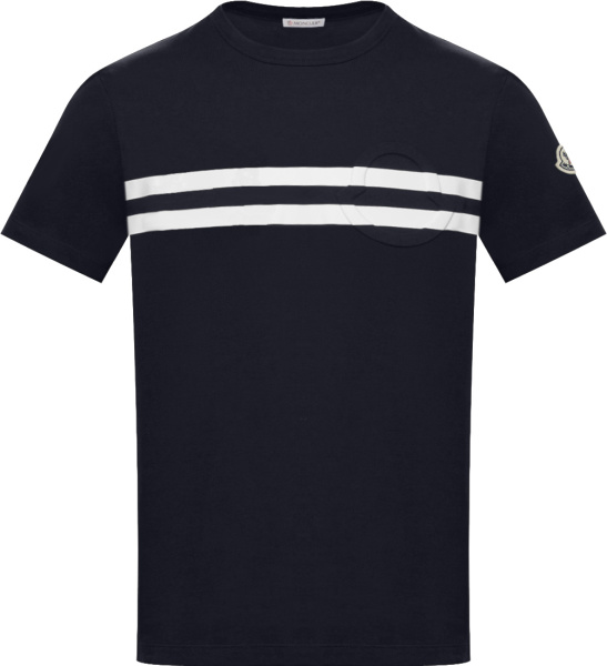 Moncler Navy And White Striped T Shirt G10918c7b8108390t
