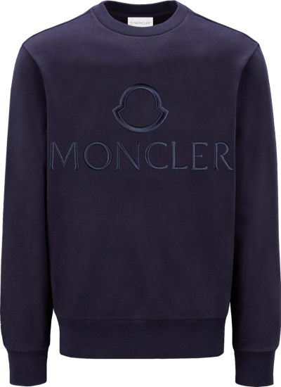 Moncler Navy Blue Stubwork Logo Embroidered Sweatshirt