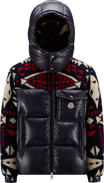 Moncler Navy Patterned Fleece And Nylon Thymelee Down Puffer Jacket