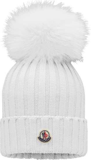 Moncler Off White Pompom Knit Beanie Hat