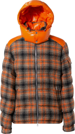 Moncler Orange Plaid Flannel Lewotobi Down Puffer Jacket