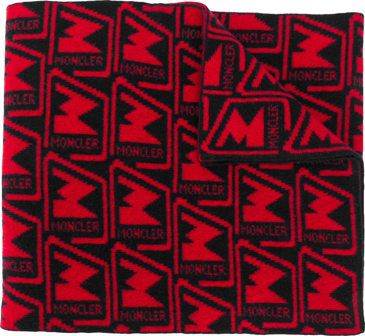 Moncler Red & Black Logo Jacquard Scarf | Incorporated Style