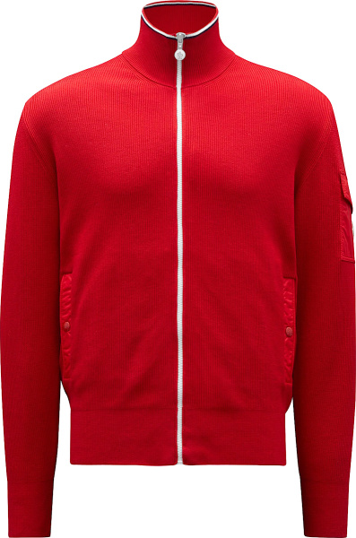 Moncler Red Ribbed Knit Track Jacket