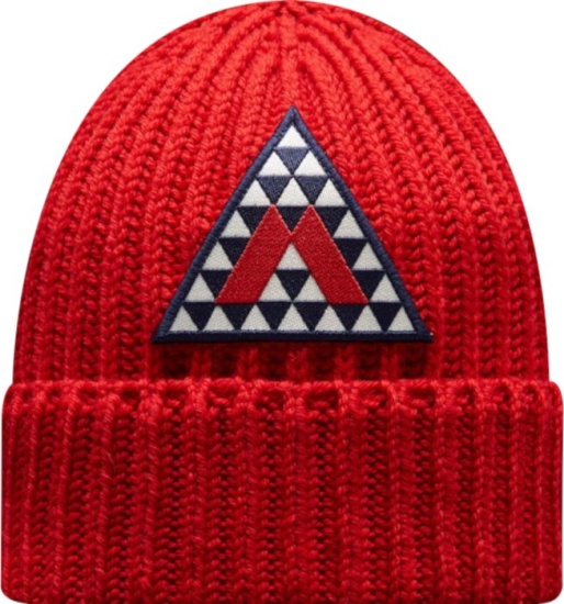 Moncler Red Triangle Logo Patch Beanie