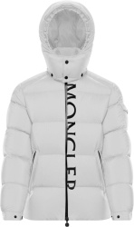 Moncler White Maures Vertical Logo Print Down Jacket