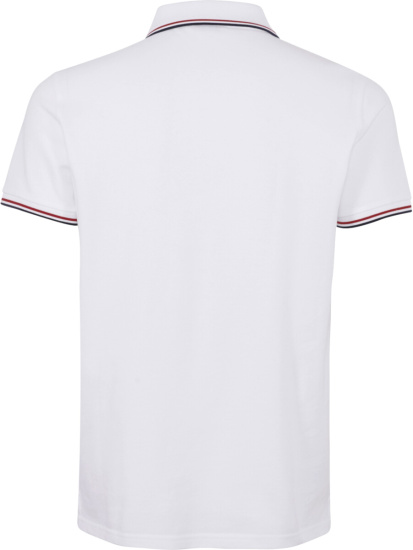 Moncler White Polo With Red Blue White Stripe Collar Cuffs