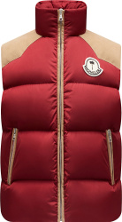 Moncler X Palm Angels Red And Beige Suede Kamakou Down Puffer Vest