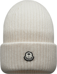 Moncler X Palm Angels White Ribbed Knit Palm Tree Logo Patch Beanie