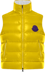 Moncler Yellow Park Puffer Vest With Purple Logo Patch