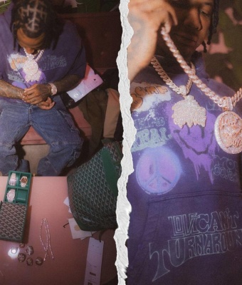 Moneybagg Yo Mmy Purple Hoodie Givenchy Jeans Goyard Watch Case Goyard Backpack