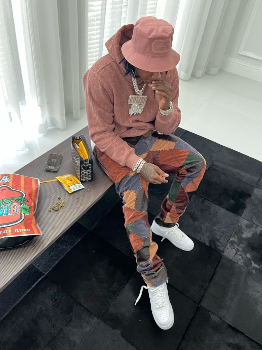 Moneybagg Yo Sparks Up In a Pink Dior & Amiri Patchwork Outfit