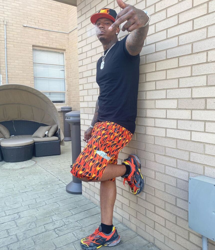 Moneybagg Yo Wearing Palm Angels Flame Shorts With Balenciaga Sneakers