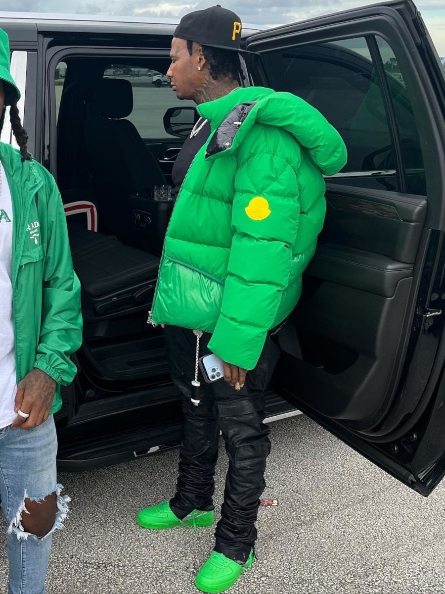Moneybagg Yo Wearing a Matching Moncler & Nike x Off-White Outfit