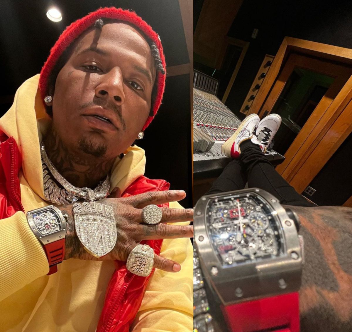 Moneybagg Yo Shows Off His Richard Mille In a LV Vest & Off-White Jordan 2s