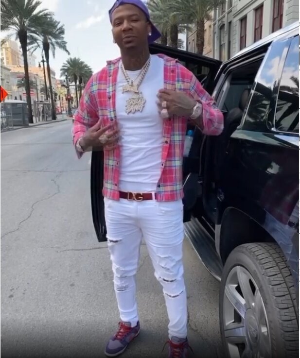 Moneybagg Yo Wearing a Palm Angels Shirt & Hat With Matching Dunks On IG