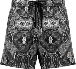 Monlcer Black Grey White Bandana Print Swim Shorts