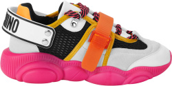 Moschino White Orange And Neon Pink Colorblock Sneakers