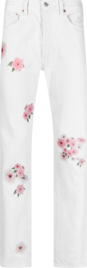 Mouty White And Pink Flower Print Jeans