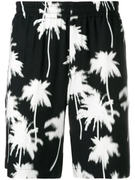 Msgm Black Shorts With White Palm Tree Print Worn By Diddy