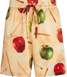 Nahmias Apples And Pencils Print Silk Shorts