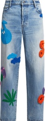 Nahmias Light Wash Blue Multicolor Crochet Jeans