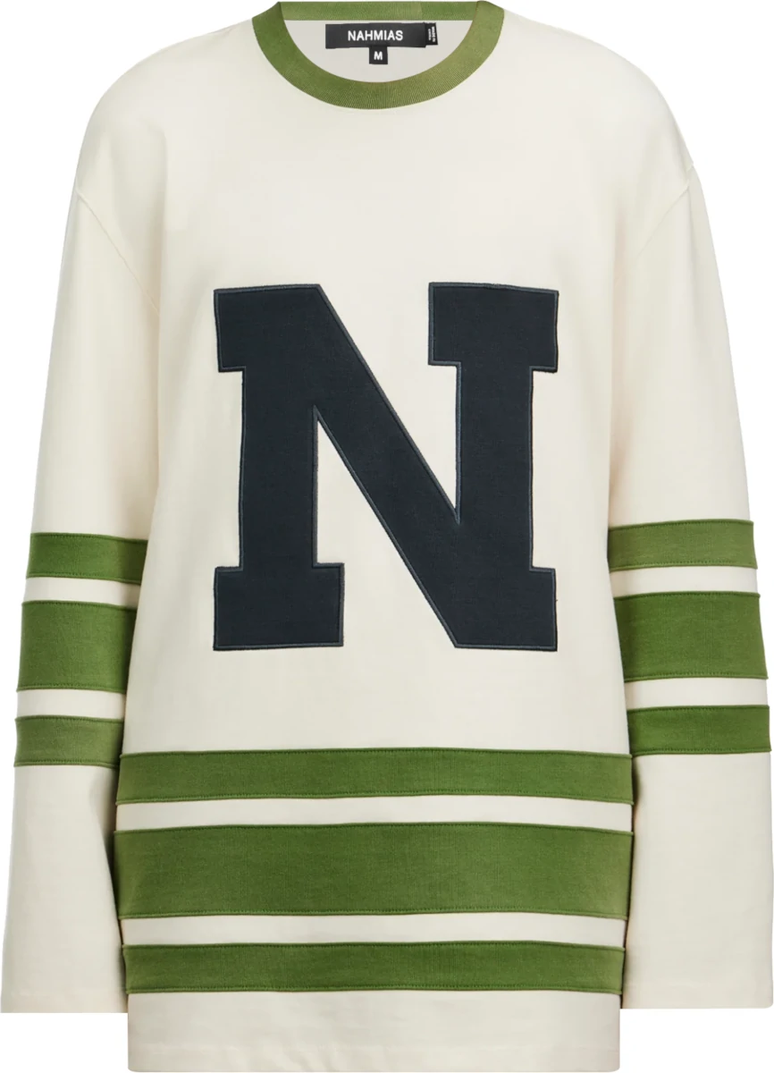 Nahmias White Green N Logo Hockey Jersey