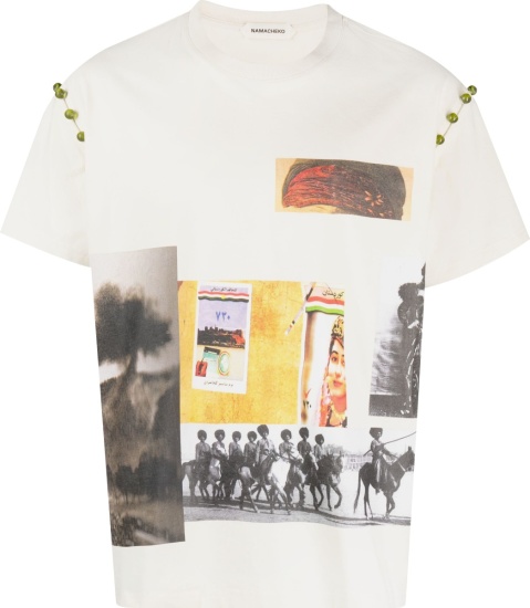 Namacheko White Photograph Print And Bead Studded T Shirt