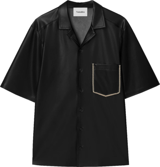 Nanushka Black Leather Contrast Pocket Shirt