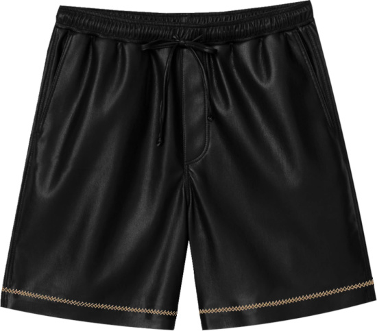 Nanushka Black Leather Contrast Stitch Doxxi Shorts