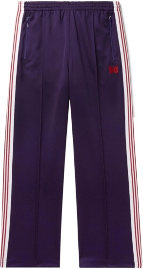 Needles Purple Trackpants With Whtie And Red Side Stripe