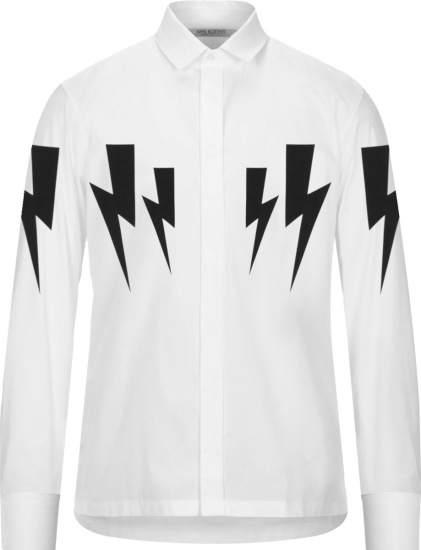 Neil Barrett White And Black Lightning Bolt Print Shirt
