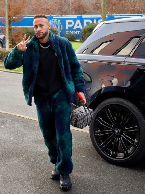 Neymar Weraring A Louis Vuitton Camo Fleece Jacket And Pants With A Dior Bag And Prada Sneakers