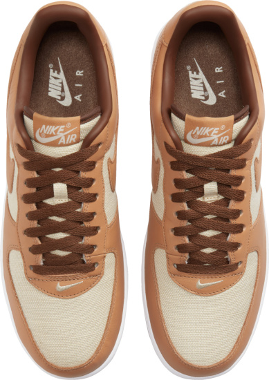 Nike Air Force 1 Low Light Brown And Ivory Canvas Sneakers